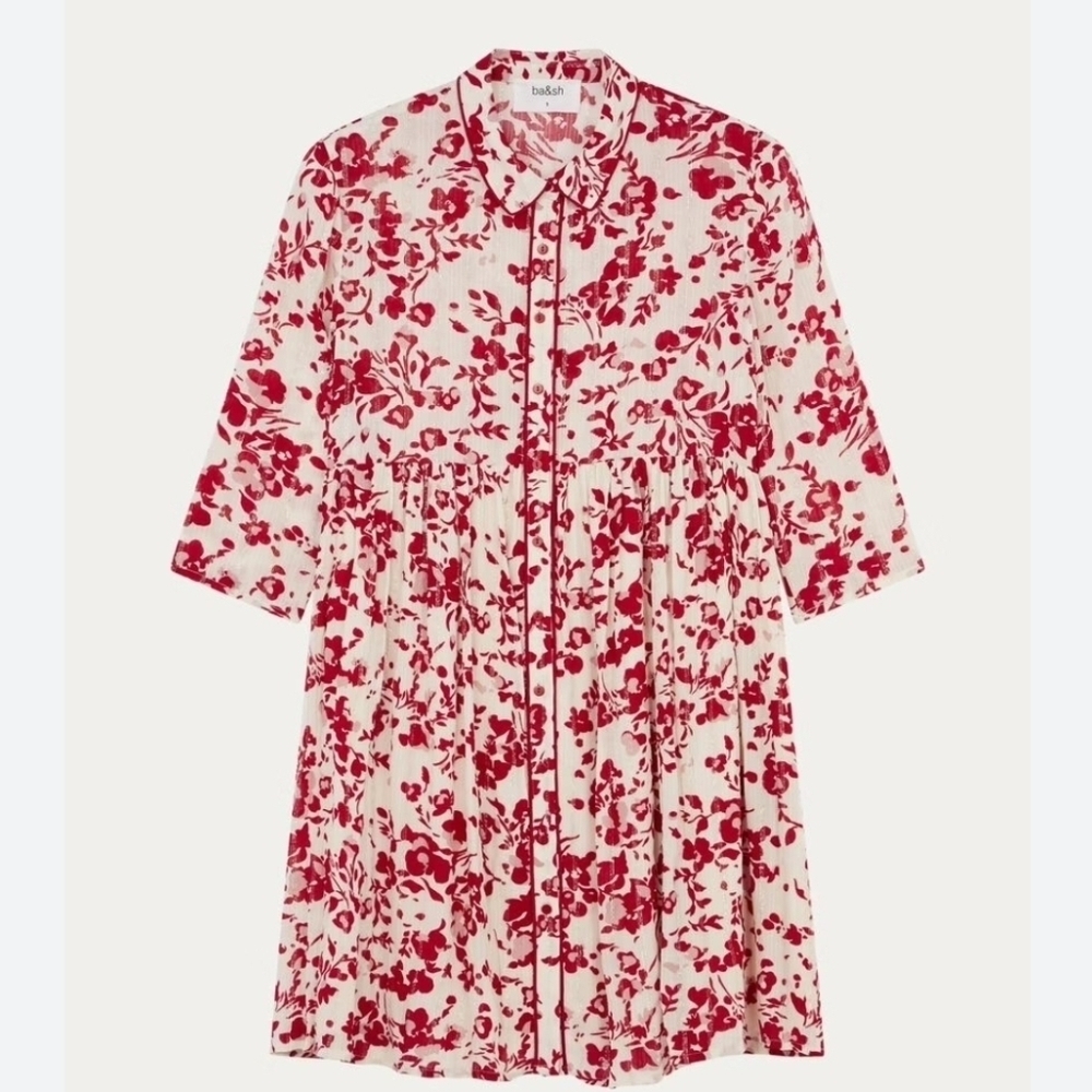 NWT Ba&sh Erine red floral metallic button up shirt L